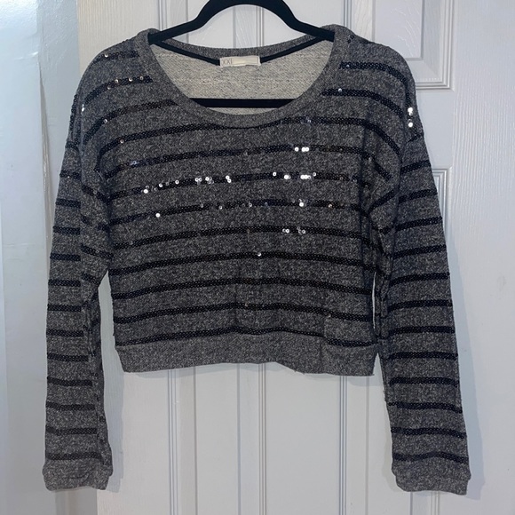Forever 21, grey, sequins, long sleeve, cropped sweater - Picture 1 of 6